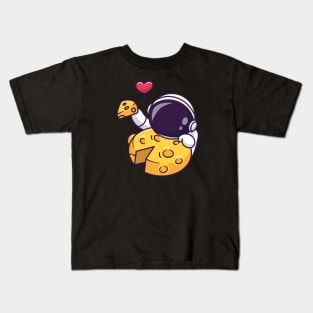 Cute Astronaut Eating Cheese Moon Cartoon Kids T-Shirt